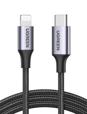 UGREEN Cable USB-C a Lightning ( IPHONE) 1M – Nylon Trenzado, Certificado MFi
