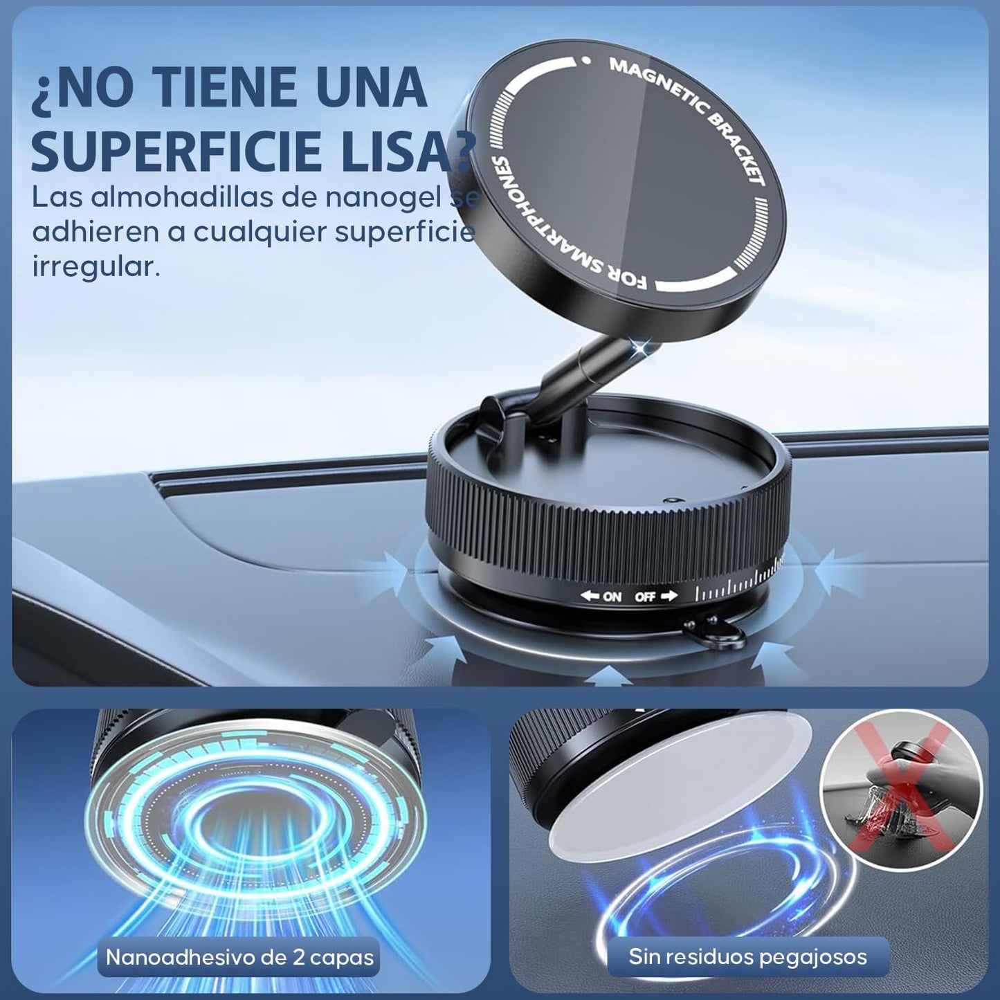 Soporte Magnético 360°  – Estable, Plegable y Seguro para Auto, Hogar y Oficina