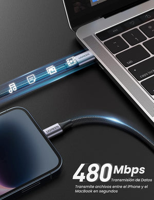 UGREEN Cable USB-C a Lightning ( IPHONE) 1M – Nylon Trenzado, Certificado MFi