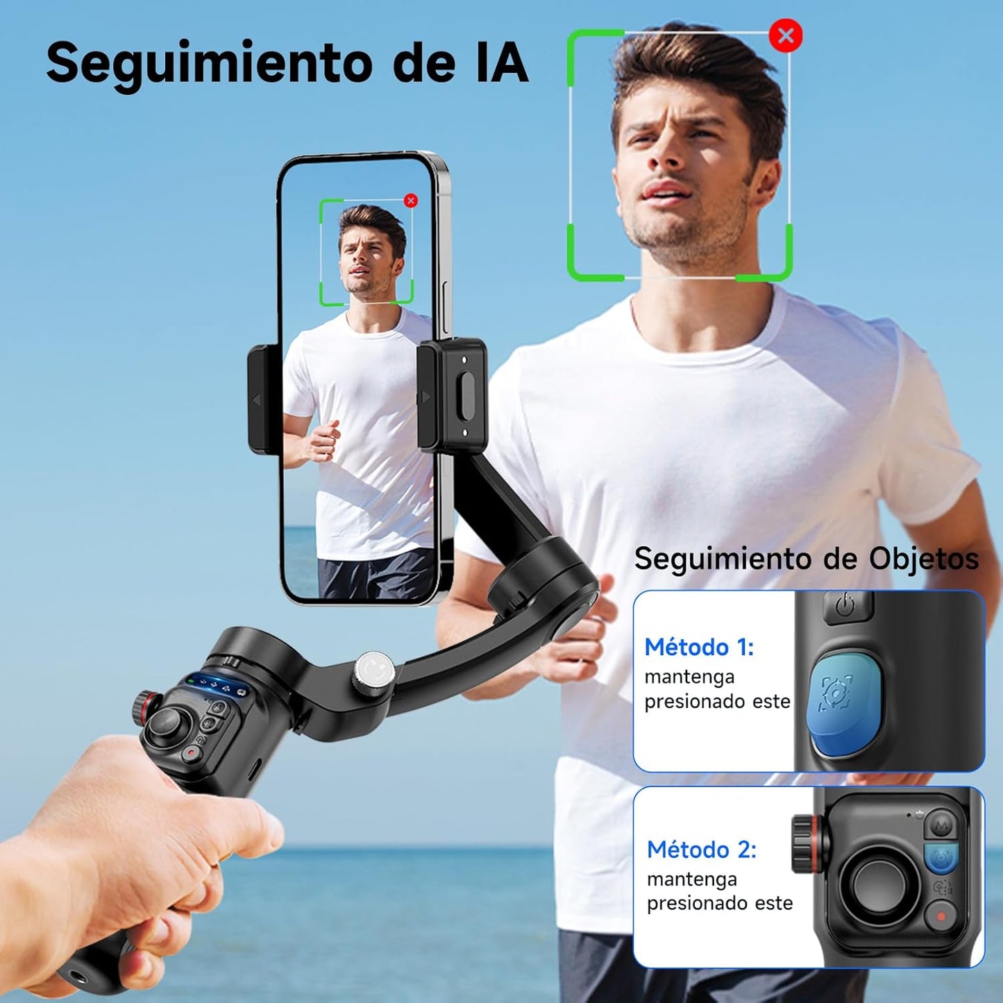 XNEN Estabilizador para Celular 3 Ejes Pro, Cardán Seguimiento de IA con RC Desmontable, Estabilizador Inteligente Plegable Portátil para Android Y iPhone
