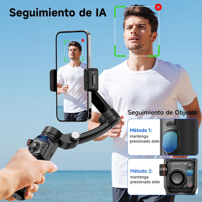 XNEN Estabilizador para Celular 3 Ejes Pro, Cardán Seguimiento de IA con RC Desmontable, Estabilizador Inteligente Plegable Portátil para Android Y iPhone