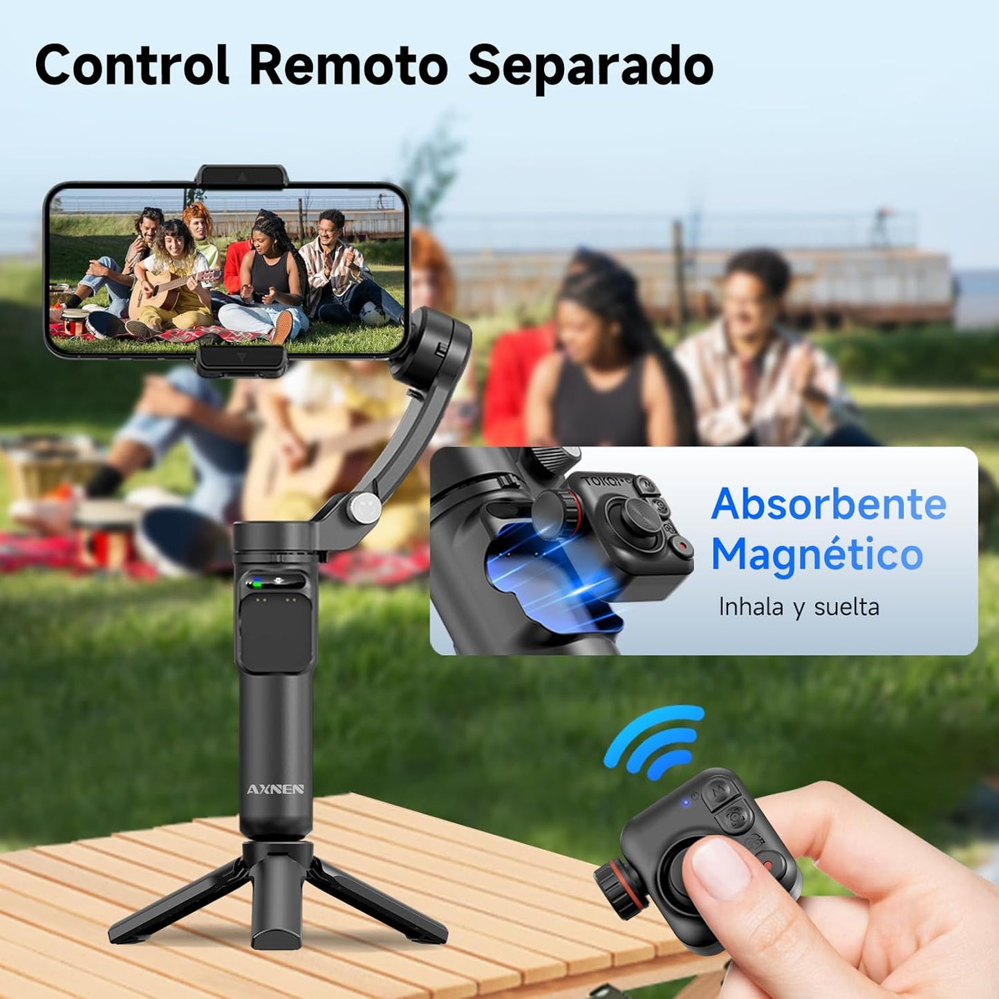 XNEN Estabilizador para Celular 3 Ejes Pro, Cardán Seguimiento de IA con RC Desmontable, Estabilizador Inteligente Plegable Portátil para Android Y iPhone