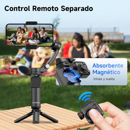 XNEN Estabilizador para Celular 3 Ejes Pro, Cardán Seguimiento de IA con RC Desmontable, Estabilizador Inteligente Plegable Portátil para Android Y iPhone