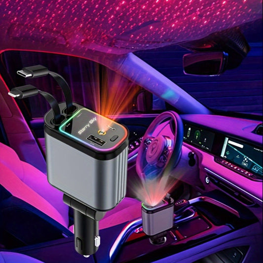 Cargador retráctil para coche con función 4 en 1