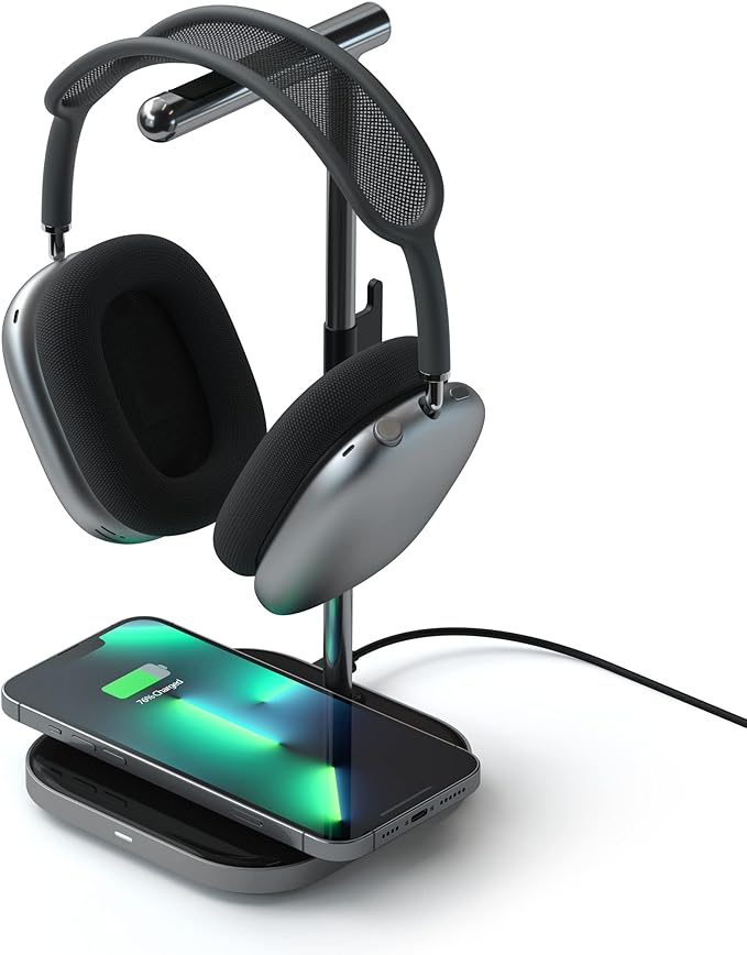 cargador inalámbrico con soporte para audífonos